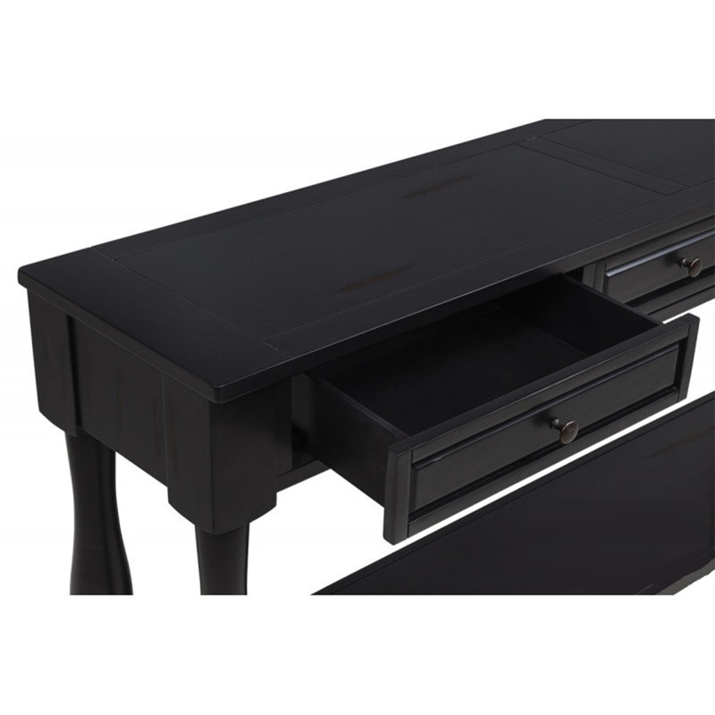 Console de 63 po de long avec tiroirs et tablette pour l'entrée, le couloir, le salon, la table en bois d'acacia, finition espresso