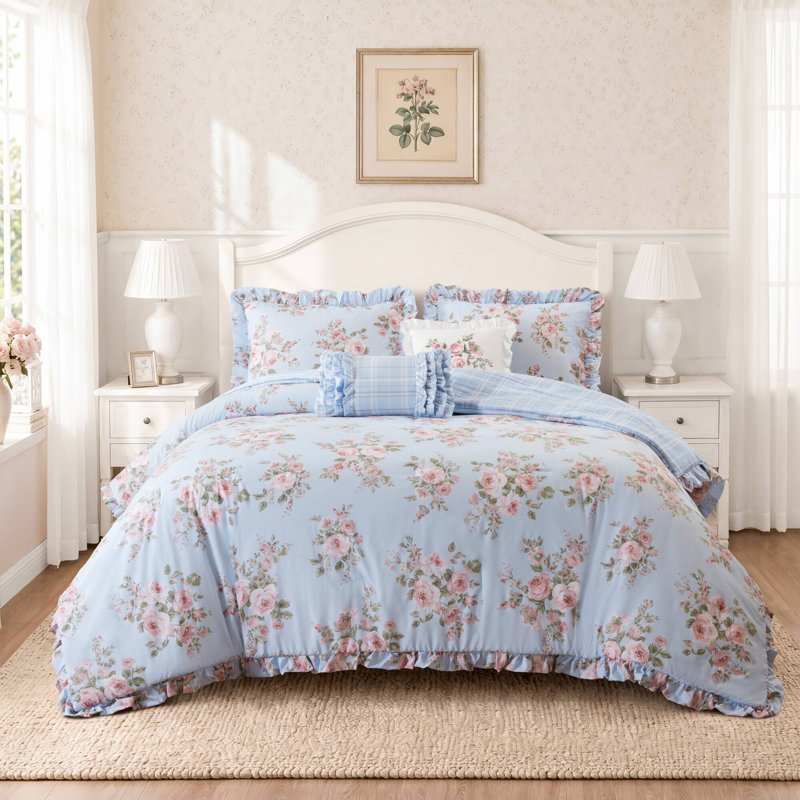 Ensemble d'édredon en microfibre 4 pièces Elena, Simple/Simple TG, Bleu
