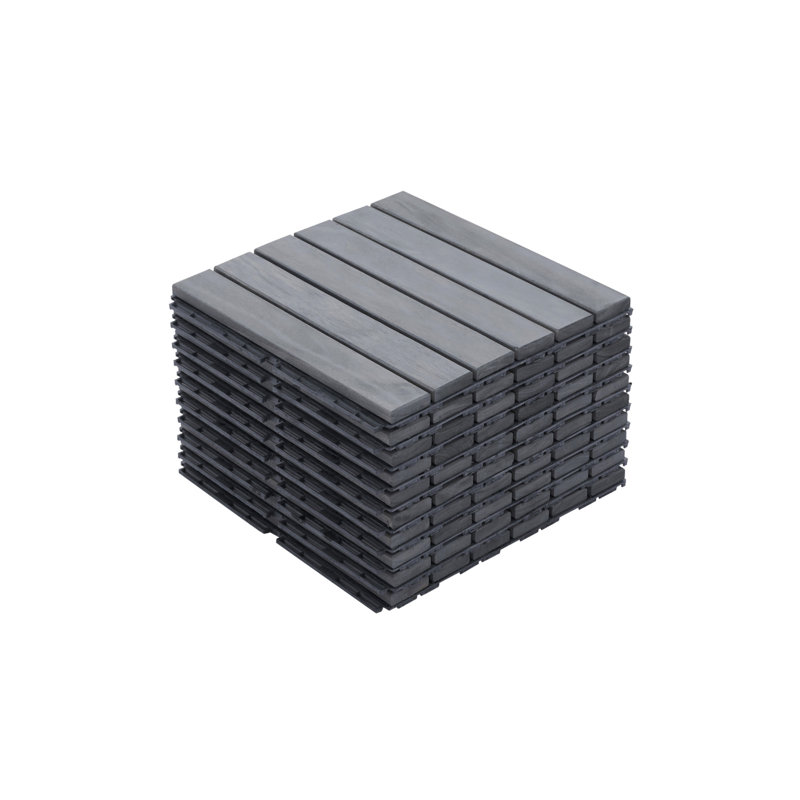 10 tuiles de terrasse emboîtables à motif rayé, Gris