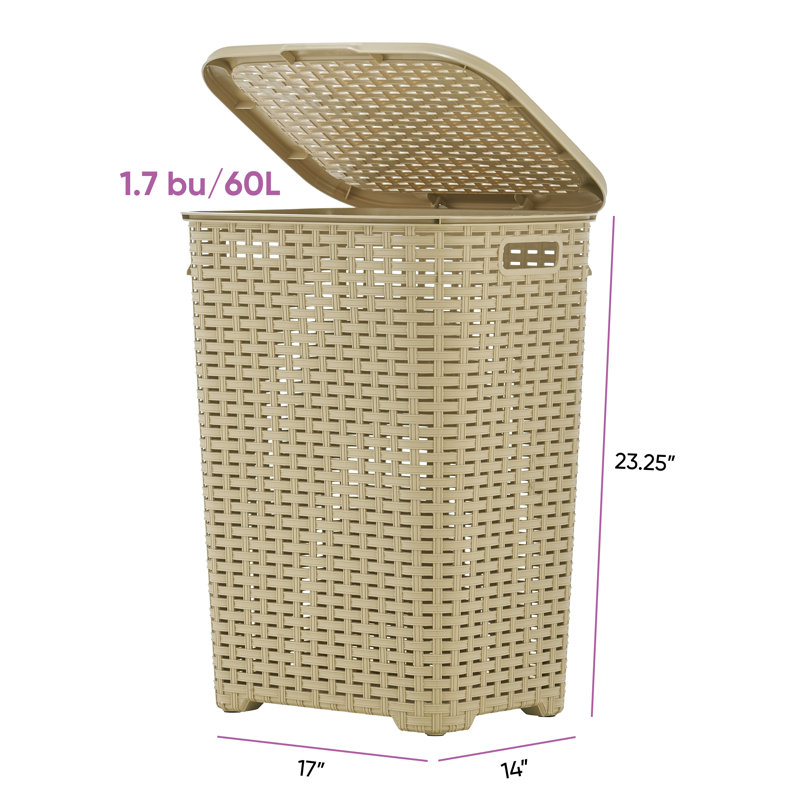 Wicker Laundry Hamper, Beige, 23.25" H x 17" W x 14" D