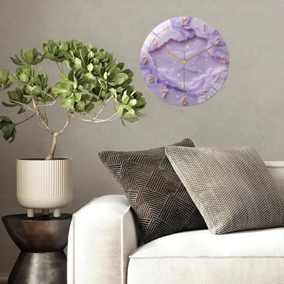 Lavender Clock Numbers With Sparkles Art - 12'' Modern Glass Wall Clock