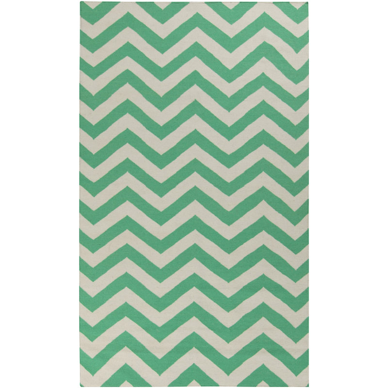 Tapis vert / beige en laine tissé à la main Asencio, Rectangle 3 pi 6 po x 5 pi 6 po
