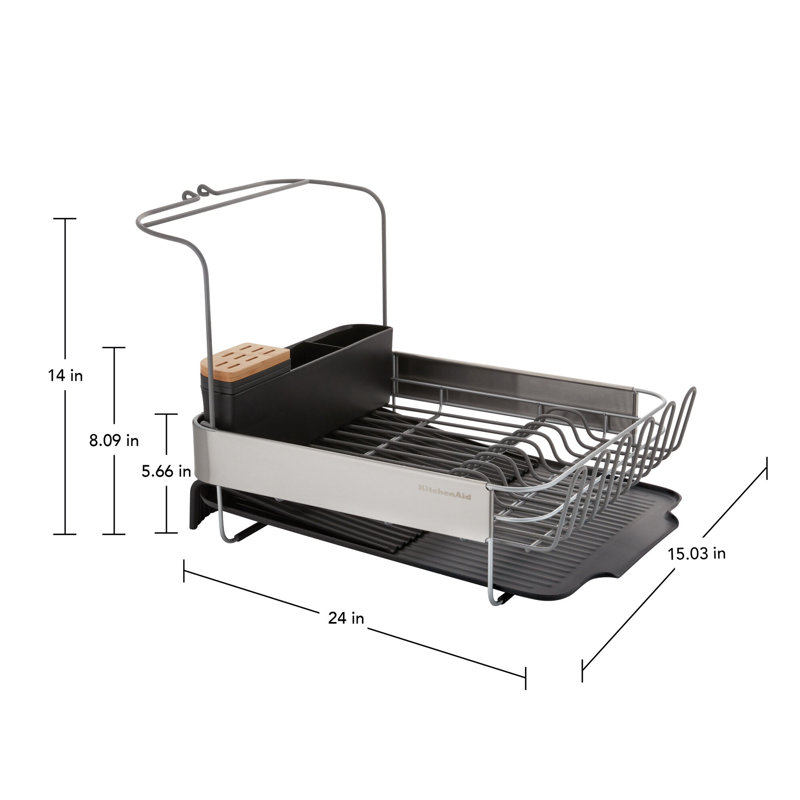 KitchenAid® Full Size Expandable Dish-Drying Rack, 14.25" H x 15" W x 17.63" D, Black