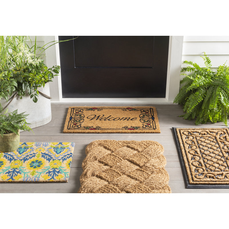Selardi Non-Slip Geometric Outdoor Doormat, Natural, 1' 10" x 3'