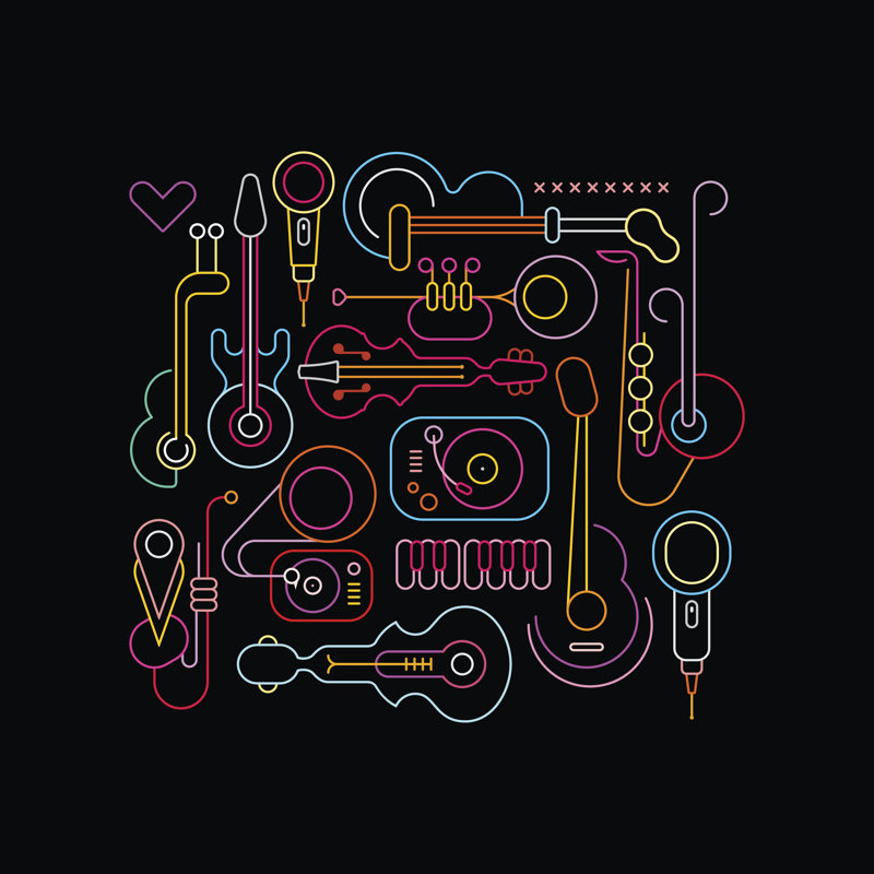 " Musical Instruments Neon Design " by Dan4, 12" H x 12" W x 1.25" D