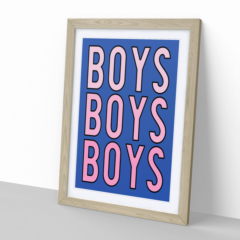 Boys Boys Boys - Picture Frame Typography, Oak, 65cm H x 48cm W x 2cm D