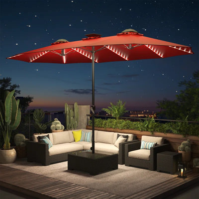 Grand parasol double 15 pi avec lumières solaires