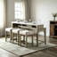 Ensemble de table haute en chêne rustique vieilli, plateau en marbre artificiel avec rangement et 3 tabourets rembourrés à clous décoratifs, bois (pin) et MDF
