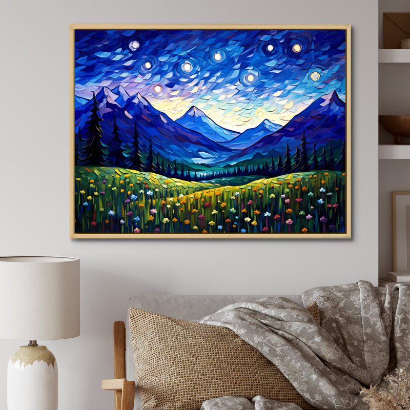 «Vangogh Starry Night Over The Mountains», encadré sur toile par Vincent Van Gogh, peinture, H 30 po x l 40 po x P 1,5 po