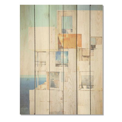 Douce couleur cubique Beach House - fenêtres côtières, art mural sur bois de pin naturel