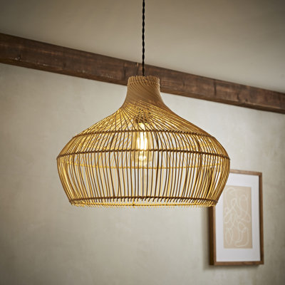 34.5cm H Rattan Dome Pendant Shade in Beige