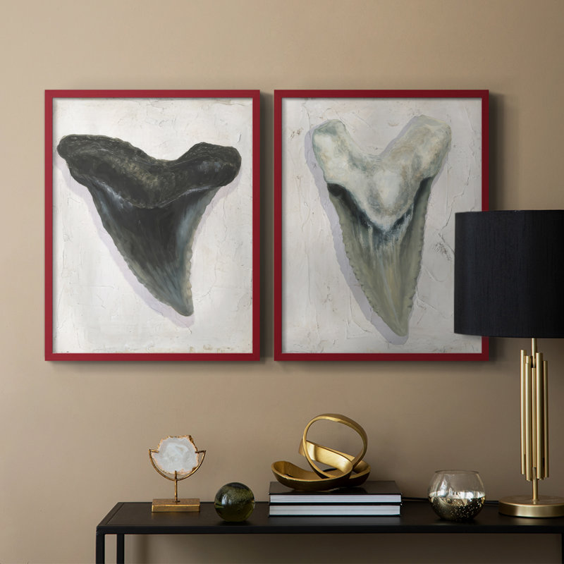 «Watercolor Sharks Tooth I», reproduction encadrée de qualité supérieure - prête à être accrochée - aucun clou requis - aucun clou requis