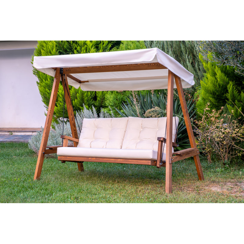 Mison Solid Wood Porch Swing with Stand, Beige