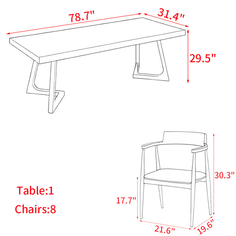 Ensemble de table à manger moderne et simple en bois massif., H 29,5 po x L 78,7 po x l 31,4 po