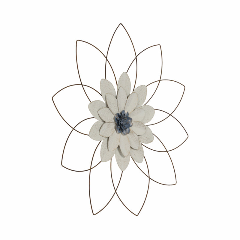 Yousaf Metal Floral Wall Decor with Layered Petals and Openwork Frame, Blue, 25" H x 25" W x 3" D