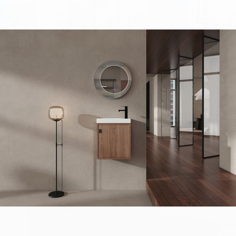Meuble-lavabo mural 18,5 po avec lavabo en résine, Noyer