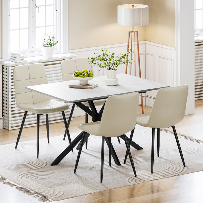 49cm H Upholstered Metal Upholstered Back Side Chair, Beige