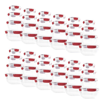  Plastic Airtight Food Storage Containers, Set of 4 Sealed Clear Container Bowls with Lids, BPA Free, Rectangular, Red, Pack 12