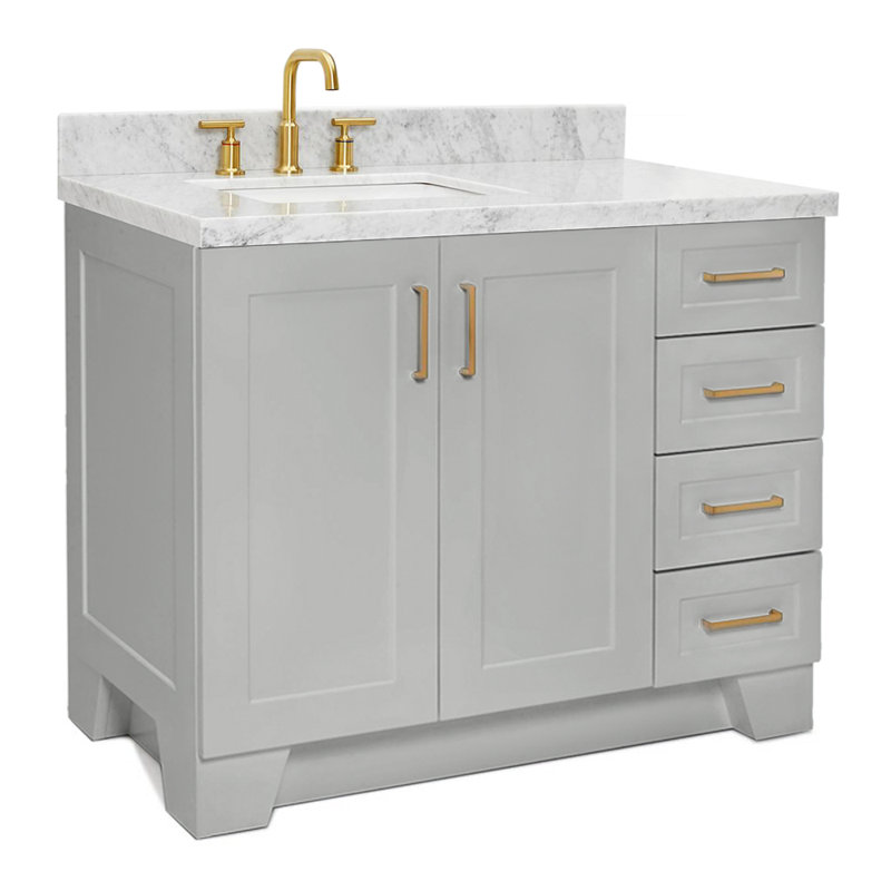 ARIEL TAYLOR 43 IN RIGHT OFFSET RECTANGLE SINK VANITY, Left, Gray, Rectangle