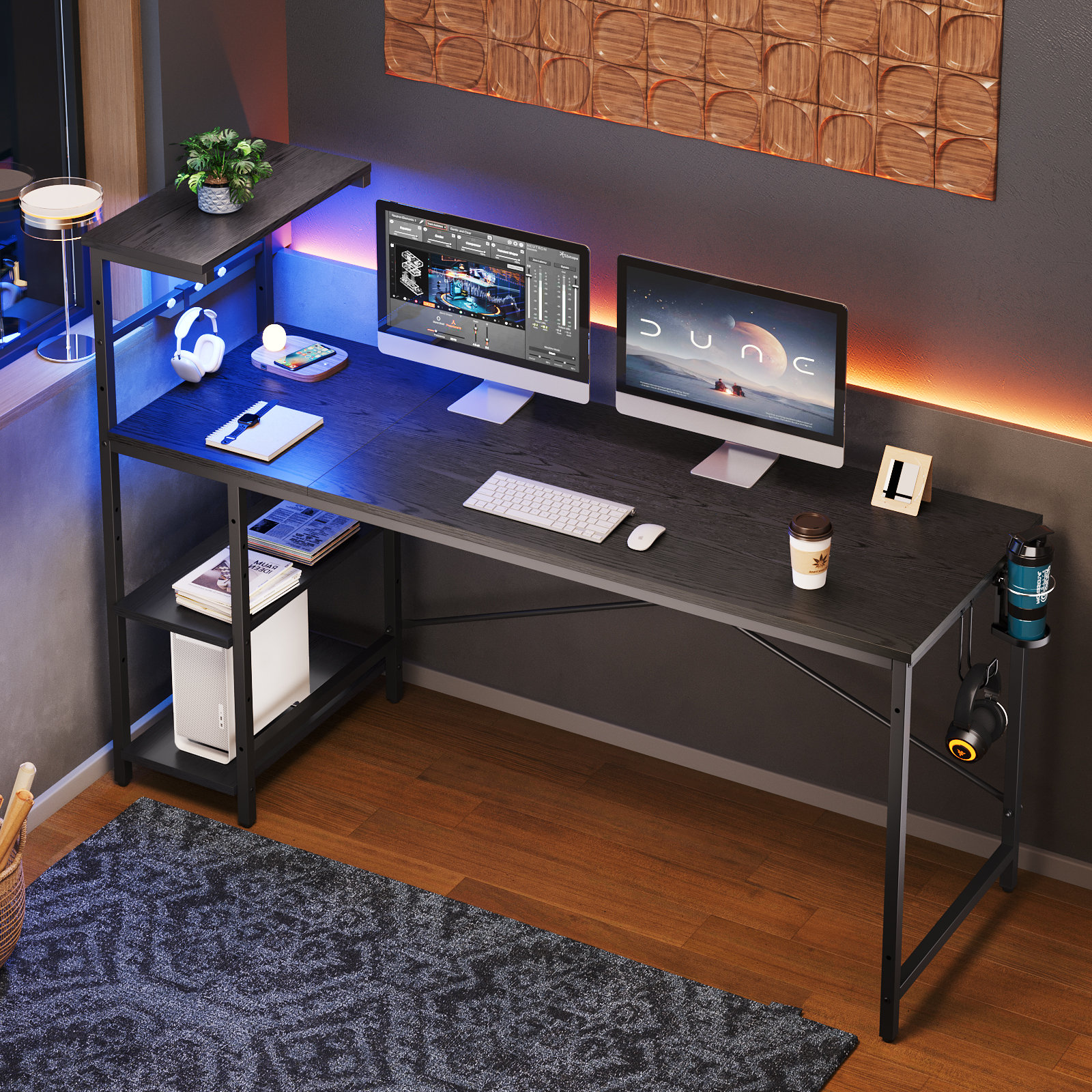 Inbox Zero Nedyo Gaming Desk with RGB LED Light, Computer Desk with 4 ...
