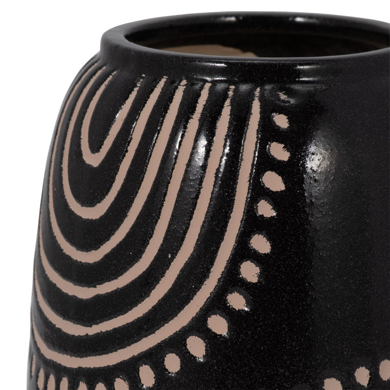 Vase de table Modern, H 9 po x l 7 po x P 7 po, Noir à motif d'arche
