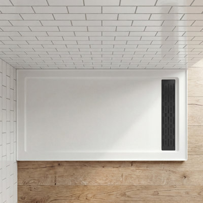 60" x 32" Acrylic Shower Pan Base with Slip-Resistance Finish & Matte Black Linear Drain Cover