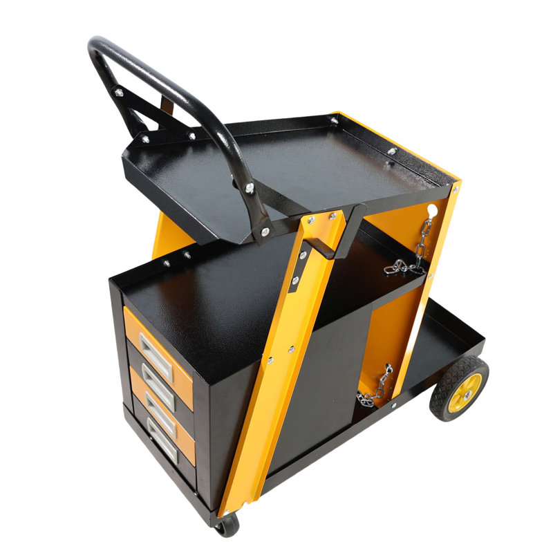Chariot à souder multifonctionnel, réservoir de coupe plasma MIG TIG ARC avec 2 chaînes de sécurité, commode portable à 4 tiroirs, poids 280 lb