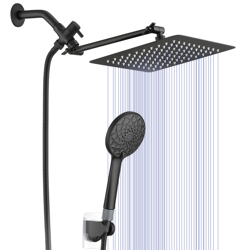 6-Mode Handheld Shower Head With Rainfall Feature - Clogging Square 11 Inch Arm Corrosion Proof