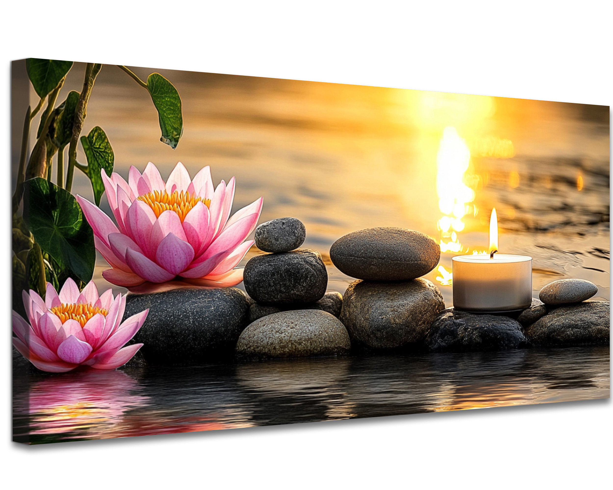 East Urban Home Zen Lotus Flower Canvas Wall Art Pink Flowers Stones ...