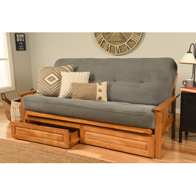Le cadre de futon double Stratford comprend des tiroirs de rangement et un matelas