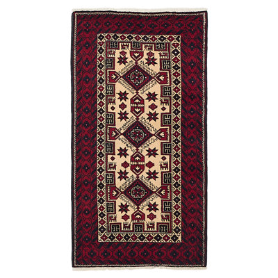 Tapis rouge ivoire Teimani 3 pi 2 po x 6 pi 1 po