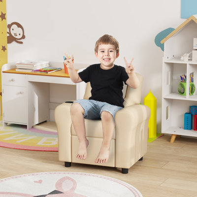 Puzant Kids Recliner Chair PU Leather Adjustable Backrest Footrest Beige
