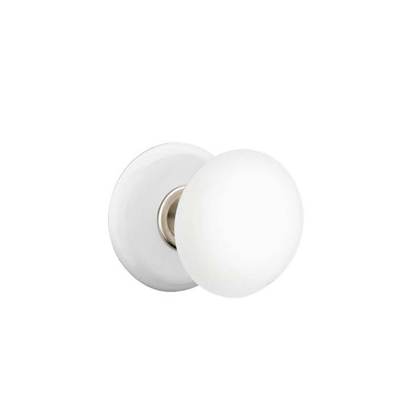 Privacy Ice White Knob with Porcelain Rose, Satin Nickel