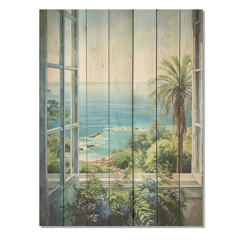 Fenêtres tropicales sur la plage I - Fenêtres côtières sur bois, H 32 po x l 24 po