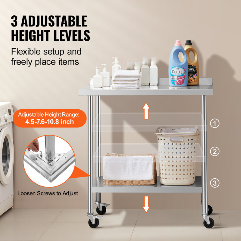 Table de travail portative réglable en acier inoxydable l 24 po x H 40 po VEVOR, H 40 po x L 36 po x l 24 po