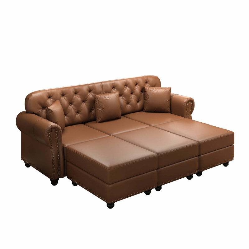 Canapé Chesterfield 82,6 po Mid-Century, Similicuir brun