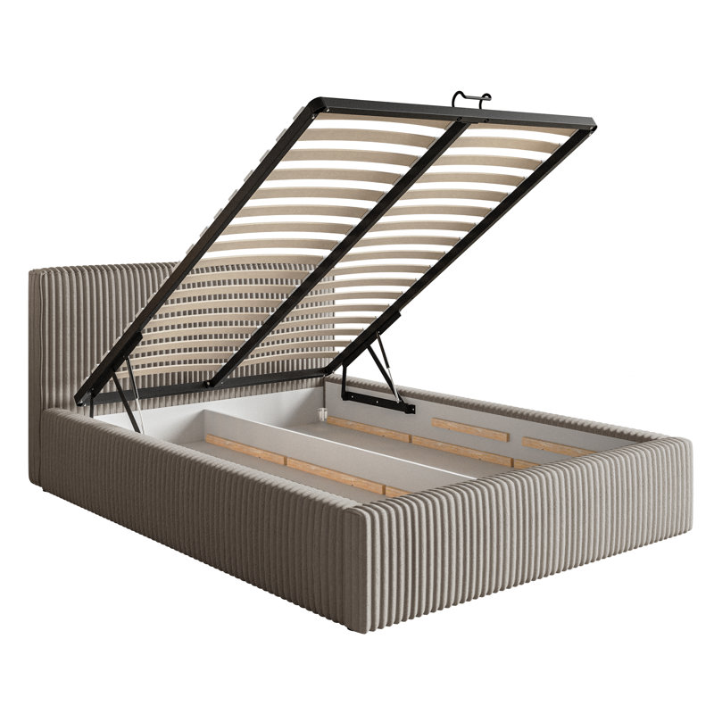 Angeleen Upholstered Ottoman Storage Bed, King (160 x 200 cm), Dark Beige