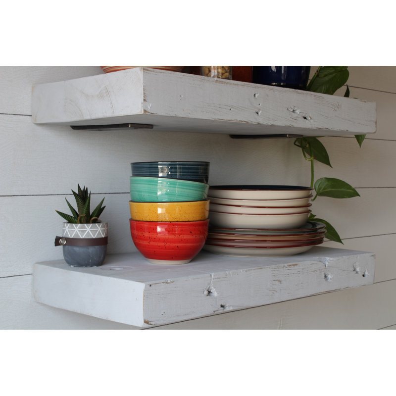 Reclaimed Barn Joist Deep Floating Shelves with Low Profile Brackets, 2.5" H x 24" W x 11" D, Rustic Gray