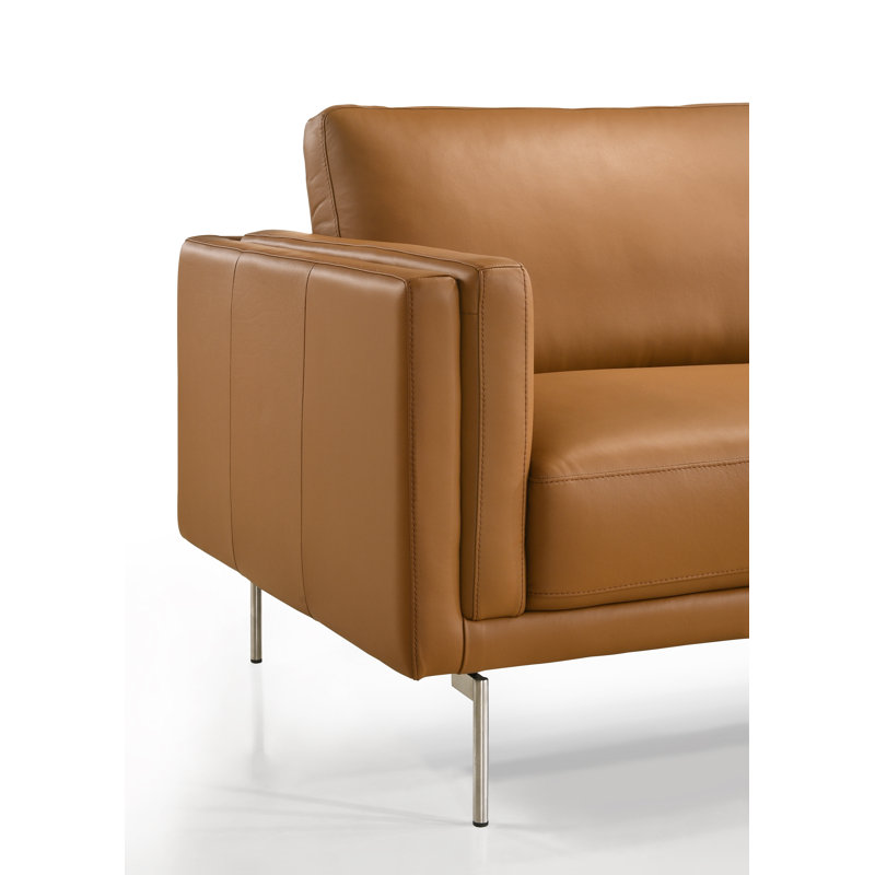 Chumy Upholstered 86'' Sofa, Brushed Stainless, Saddle