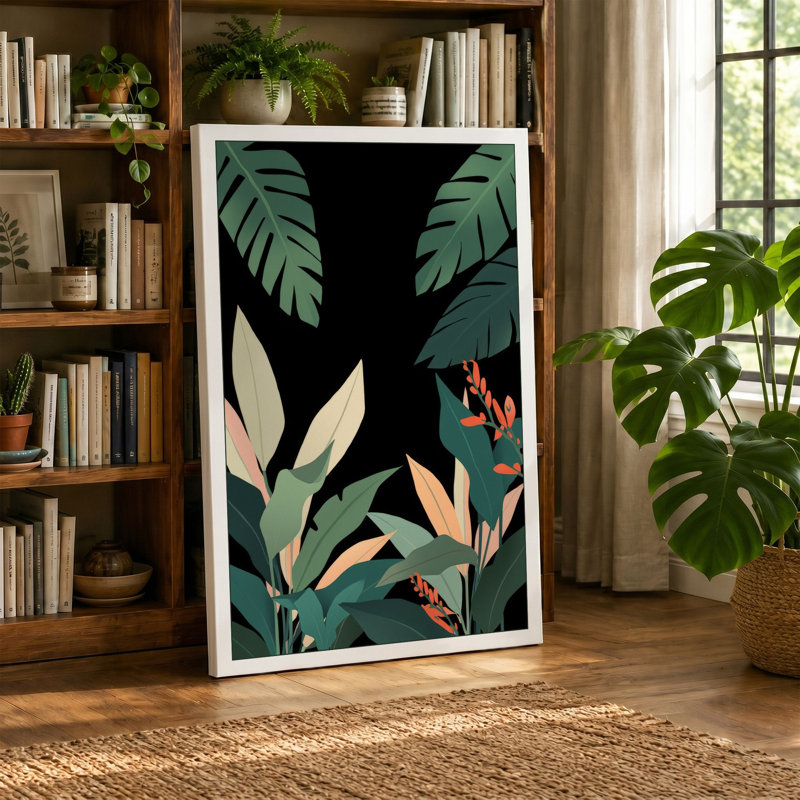 Figure Among Palms Boho - Wrapped Canvas, 36x24 - 91.4 x 61.0 cm, Taupe Border
