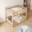 Lit superposé double en bois massif avec échelle et garde-corps blancs | Solution pour chambre d'enfant peu encombrante-341645634