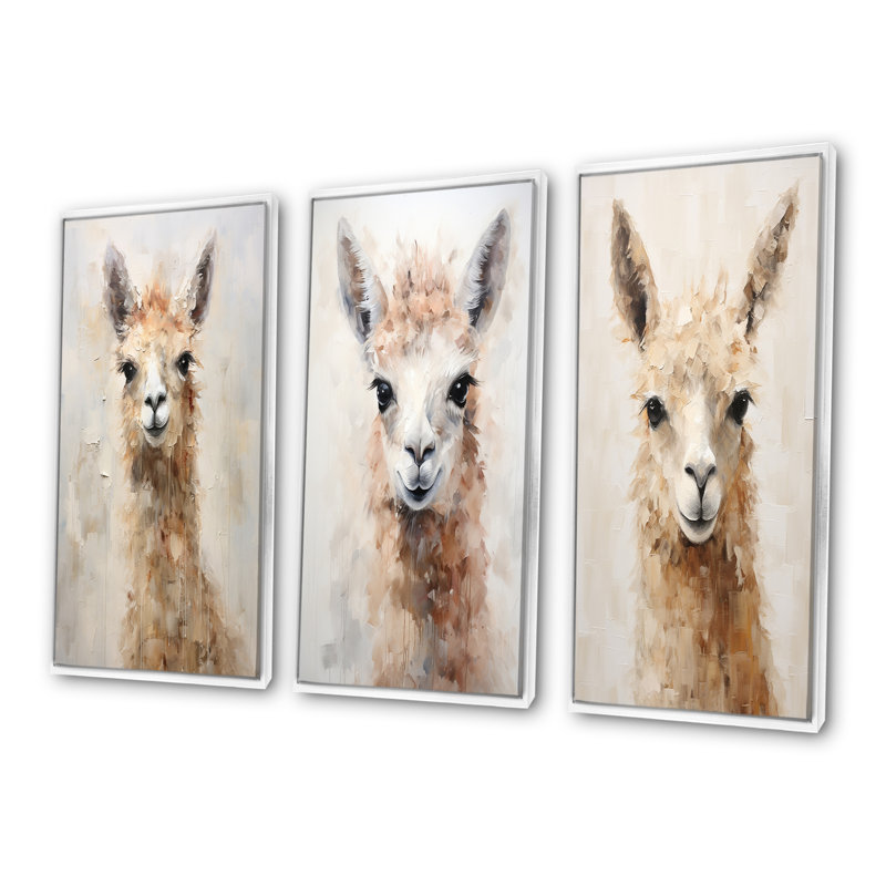 Minimalism Grunge Alpaca Portrait, White Floater Framed, 32" H x 48" W