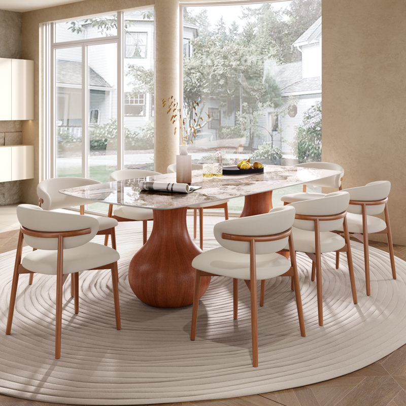 8-10 People Large Dining Table Walnut Set, 9 Pieces: Table, 8 Chairs, Walnut, 29.5" H x 87" W x 43.3" D