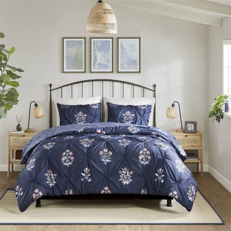 3 Piece Pintuck Duvet Cover Set, King Duvet Cover + 2 Shams
