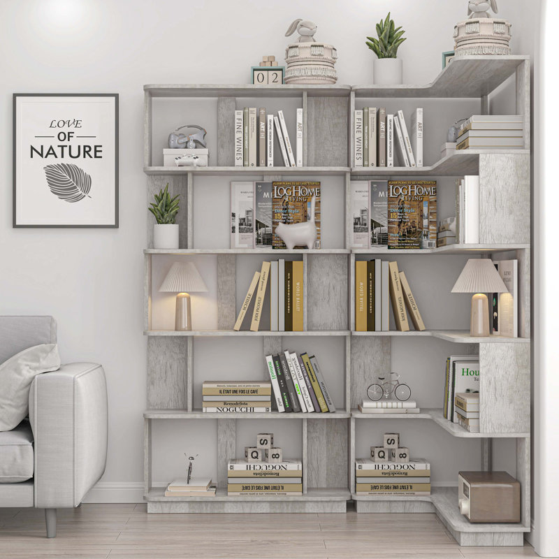 90 Cm Space Saving Corner Bookshelf + 80 Cm Bookcase Extendable Free Combination, Set Of 2 Display Shelf, Freely Combined And Matched Furniture