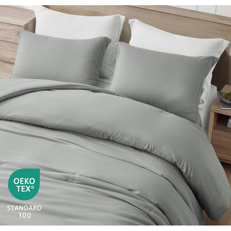 Cliff Lightweight Cooling Rayon Derived from Bamboo Blended Comforter Set, Light Gray, Oversized King Comforter +2 King Shams