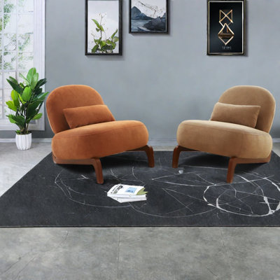 Comfy Accent Chairs, Soft Fabric Wood Legs, Modern Camel Home Set Of 2