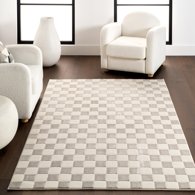 Alaiya Checkered Machine Washable Area Rug, Rectangle 2' x 3'