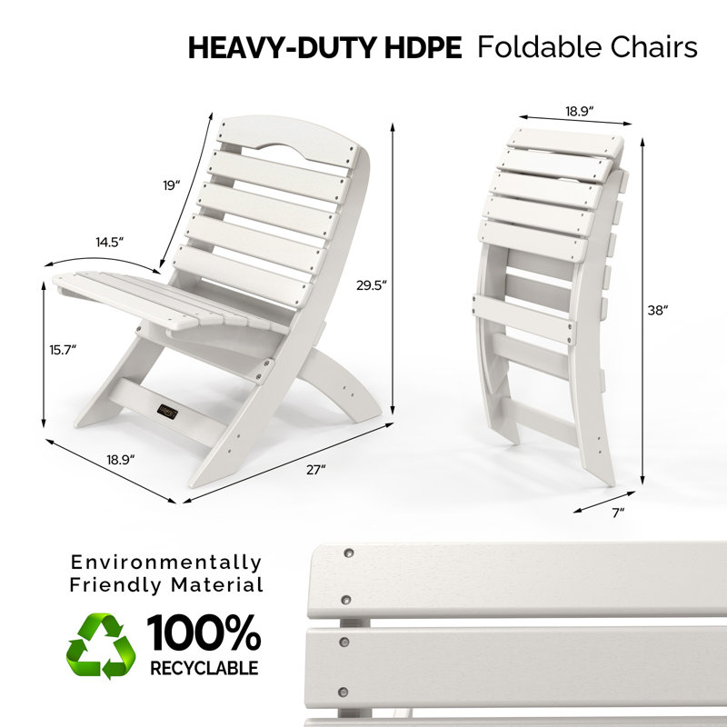 Patio HDPE Portable Armless Adirondack Chair, White