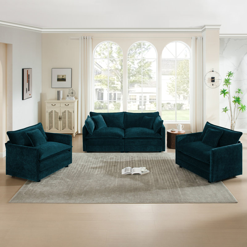 Ensemble de salon, canapé en chenille, pour le salon, Bleu